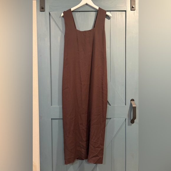 reformation chocolate brown dress Reformation Lune Silk Black Bean Brown Mesh Sleeveless Maxi Dress – The  Closet New York main image 0